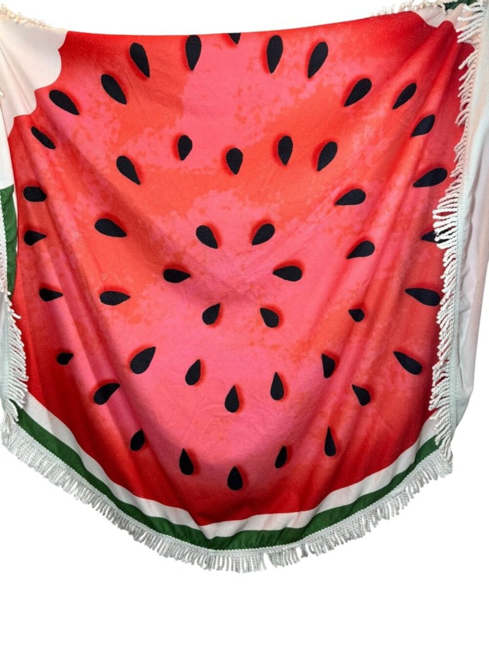 Watermelon Bite Round Beach Towel Vibrant Fruit Design Soft Fringe Edges